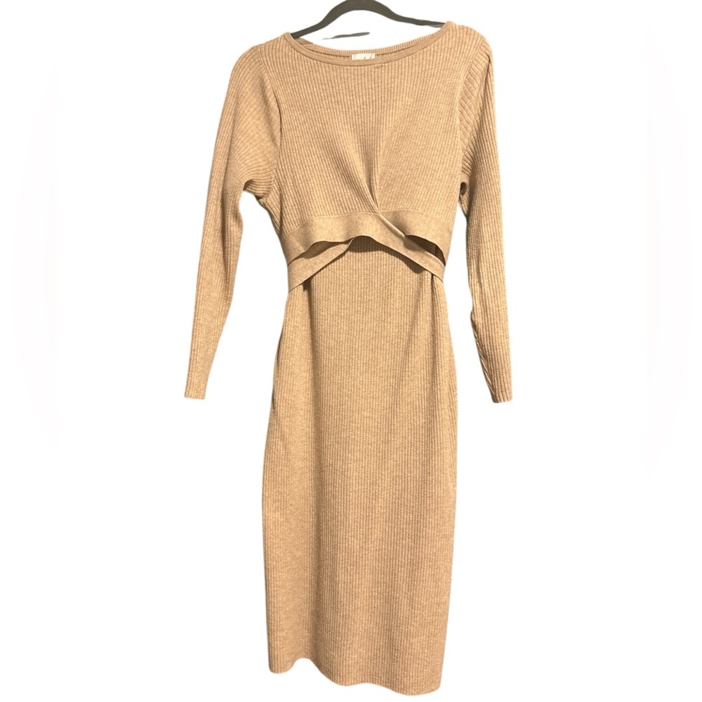 Isabel Women’s Elegant Tan Knit Maternity Dress Size Small